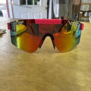 Pit Viper Mirrored Shield Sports Sunglasses - Pink/Red/Orange Lens